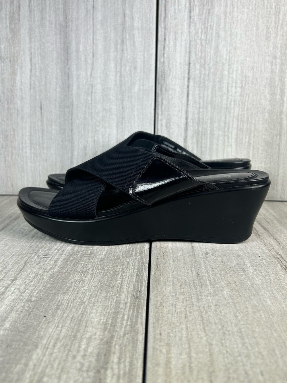 Dansko Ava Black Cross Strap Wedge Slip On Elastic Mules Shoes Women’s Size 8 - Picture 3 of 11